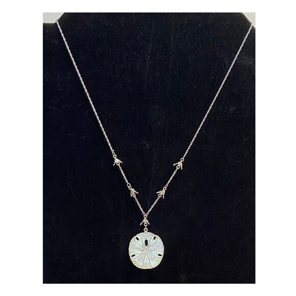 Vintage Sterling Silver Sand Dollar Necklace Marked J&C Ferrara Co Inc Doves - Picture 2 of 4